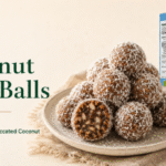 Coconut date balls coated with Heritage Organic Desiccated Coconut