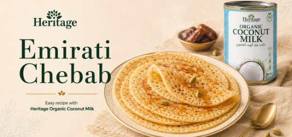 Emirati Chebab pancakes with Heritage Organic Coconut Milk, saffron and date syrup Emirati Chebab pancakes with Heritage Organic Coconut Milk, saffron and date syrup