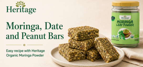 Moringa, Date and Peanut Bars made with Heritage Organic Moringa Powder Moringa, Date and Peanut Bars made with Heritage Organic Moringa Powder