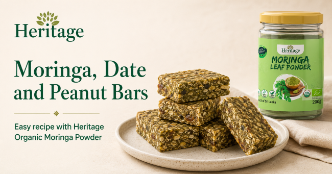 Moringa, Date and Peanut Bars made with Heritage Organic Moringa Powder
