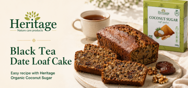 Black Tea Date Loaf Cake made with Heritage Organic Coconut Sugar and Russel’s Ceylon Pure Relaxing Black Tea