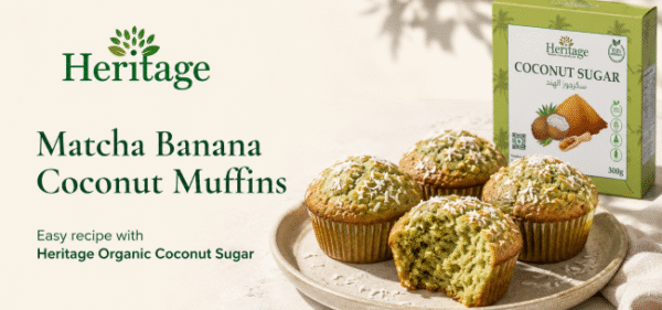 Matcha Banana Coconut Muffins with Heritage Organic Coconut Sugar