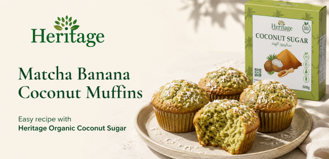 Matcha Banana Coconut Muffins with Heritage Organic Coconut Sugar