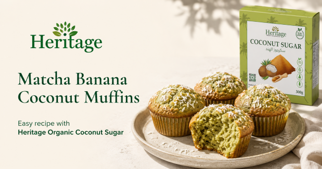 Matcha Banana Coconut Muffins with Heritage Organic Coconut Sugar