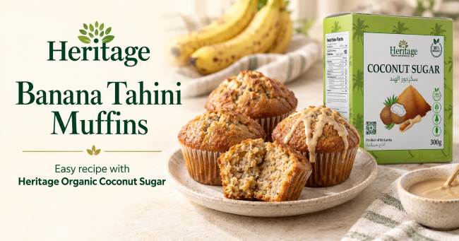 Banana tahini muffins with Heritage Organic Coconut Sugar 300 g pack